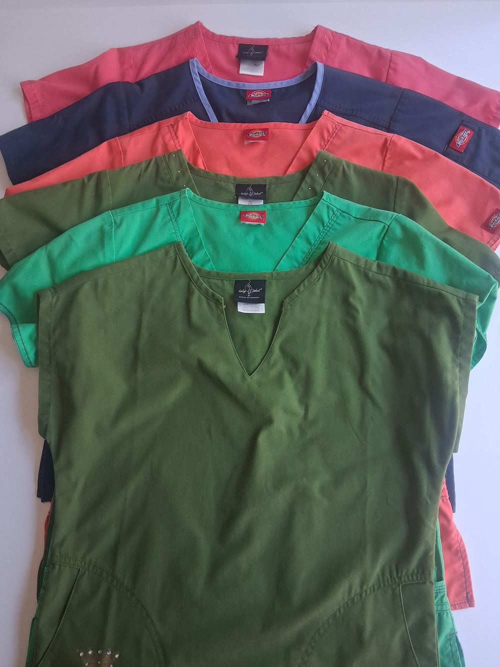 6 Womens XS Scrub Tops 3 X Dickies 3 X Baby Phat
